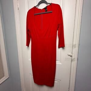 Moda International Shift Dress Womens 14 Red Scoop Neck Zipper Back Stretch Sexy